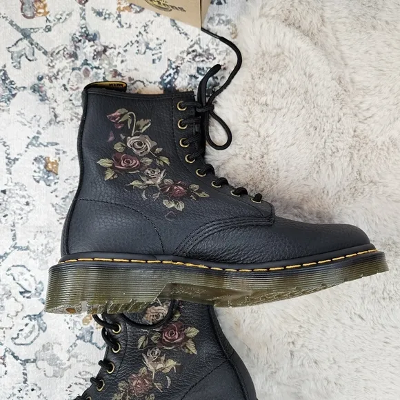 Dr. Martens 1460 8-Eye Decayed Roses Boot Black Women US 8