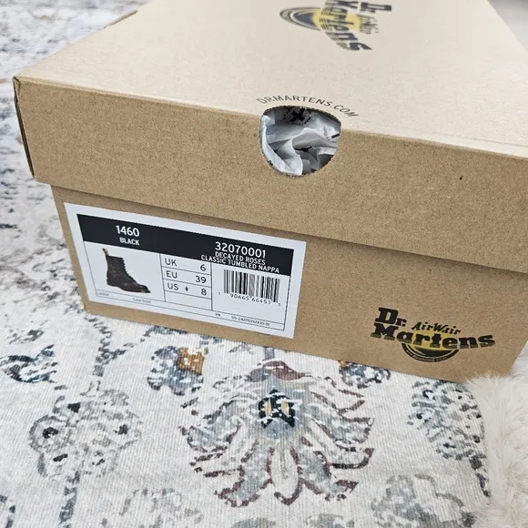 Dr. Martens 1460 8-Eye Decayed Roses Boot Black Women US 8