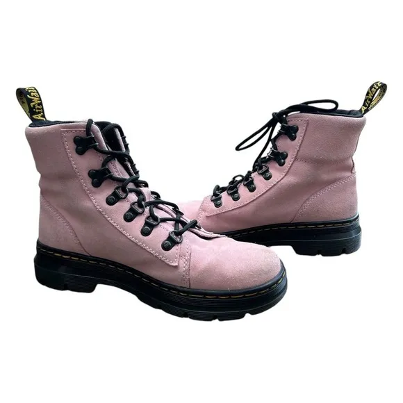 Dr Martens Combs W Chalk Pink Women Size 8 Combat Boots 27342279 Hi Suede WP