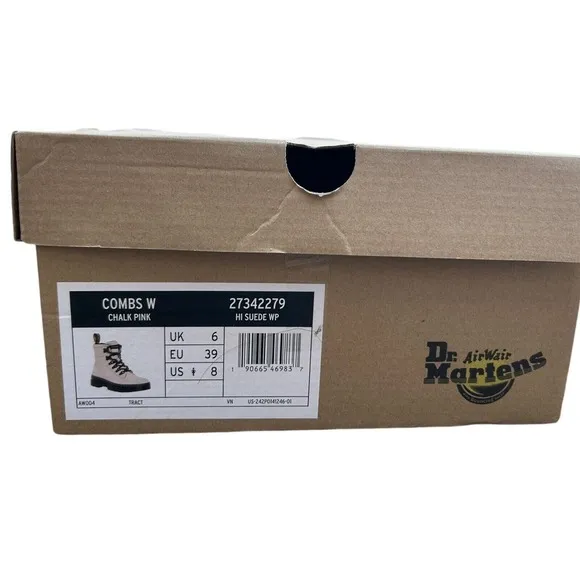 Dr Martens Combs W Chalk Pink Women Size 8 Combat Boots 27342279 Hi Suede WP