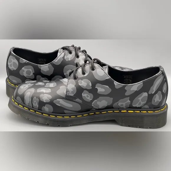 Dr. Martens Doc Skull Leopard Print Oxfords Black Men Size 8 &amp; 11 27686 New