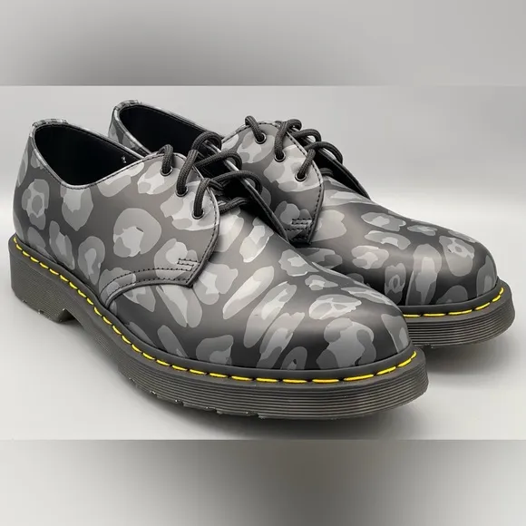 Dr. Martens Doc Skull Leopard Print Oxfords Black Men Size 8 &amp; 11 27686 New