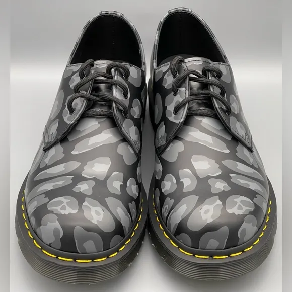 Dr. Martens Doc Skull Leopard Print Oxfords Black Men Size 8 &amp; 11 27686 New