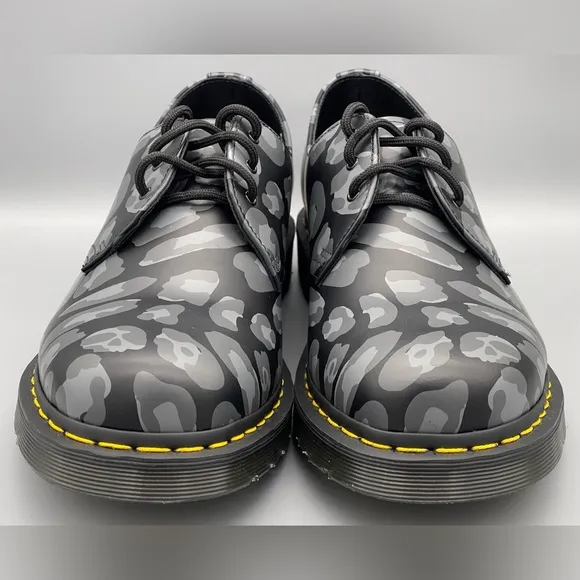Dr. Martens Doc Skull Leopard Print Oxfords Black Men Size 8 &amp; 11 27686 New