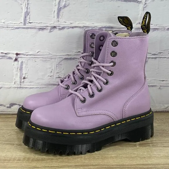 Dr. Martens Jadon III Lilac Soft Leather Platform Boots Women's Size 6 Zip NEW