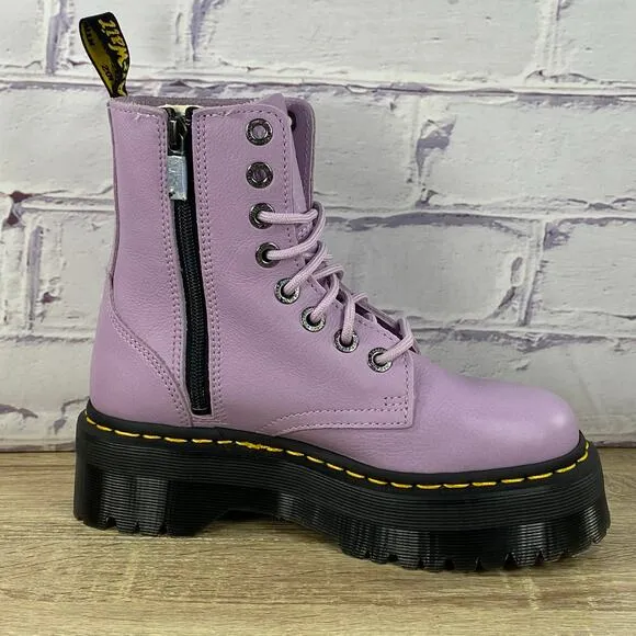 Dr. Martens Jadon III Lilac Soft Leather Platform Boots Women's Size 6 Zip NEW