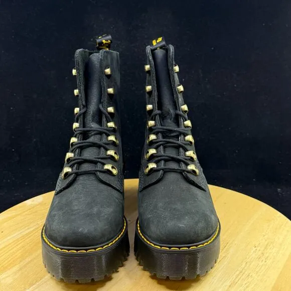 Dr Martens Leona Women’s Black Platform Heeled Boots Size 6 Soft Leather