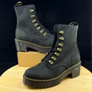 Dr Martens Leona Women’s Black Platform Heeled Boots Size 6 Soft Leather
