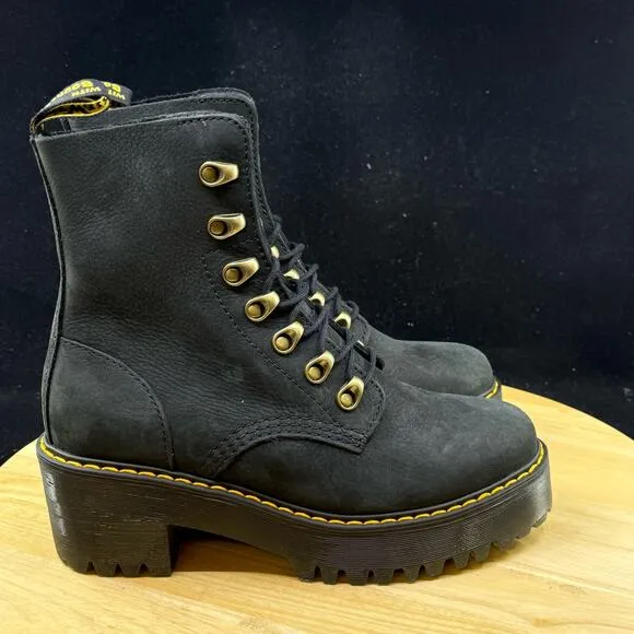 Dr Martens Leona Women’s Black Platform Heeled Boots Size 6 Soft Leather