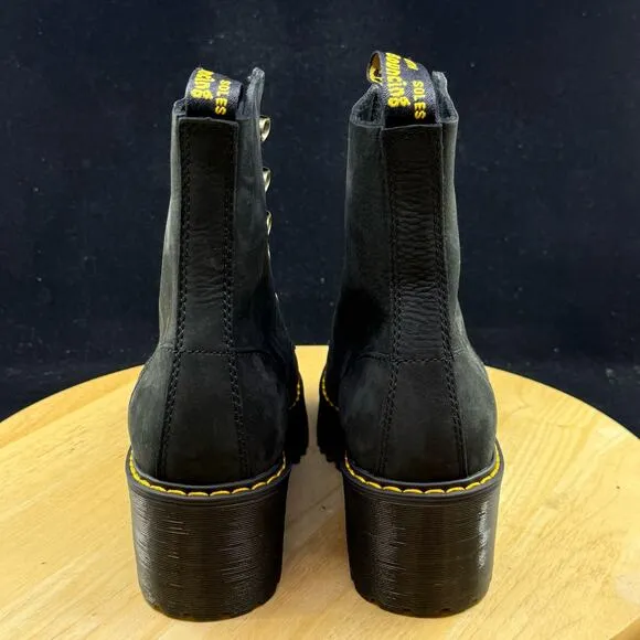 Dr Martens Leona Women’s Black Platform Heeled Boots Size 6 Soft Leather