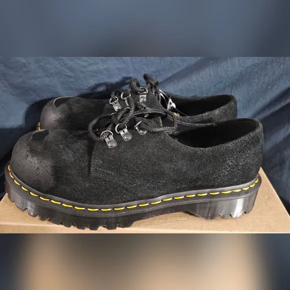 Dr. Martens Mens 1461 Burnished Hairy Suede ST Shoes Black Size 10 New No Box