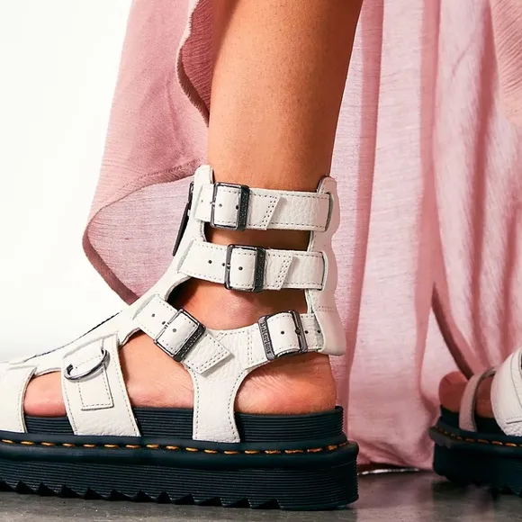 Dr. Martens Olson White Pebbled Leather Gladiator Sandals