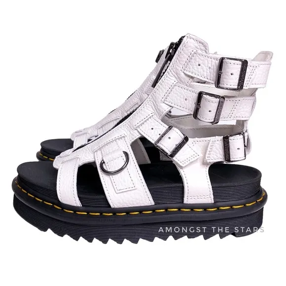 Dr. Martens Olson White Pebbled Leather Gladiator Sandals