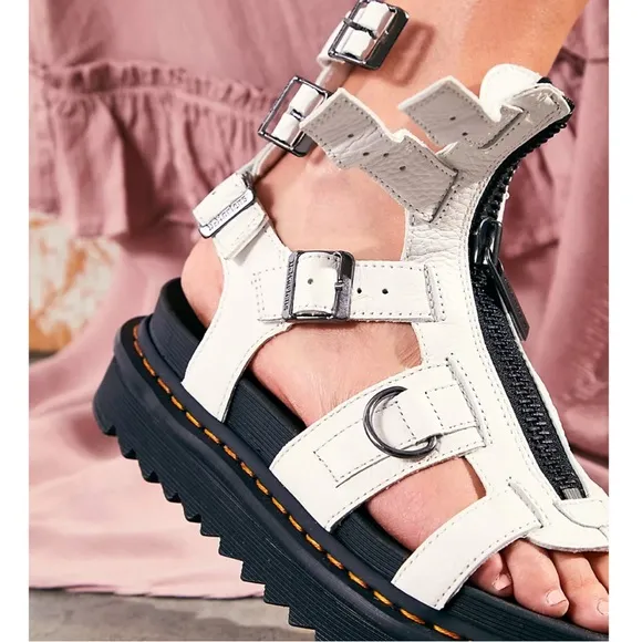 Dr. Martens Olson White Pebbled Leather Gladiator Sandals
