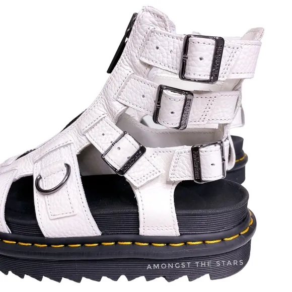 Dr. Martens Olson White Pebbled Leather Gladiator Sandals