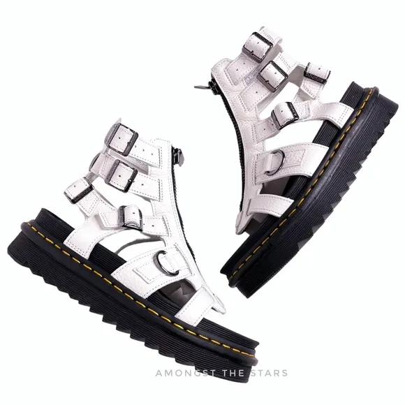 Dr. Martens Olson White Pebbled Leather Gladiator Sandals