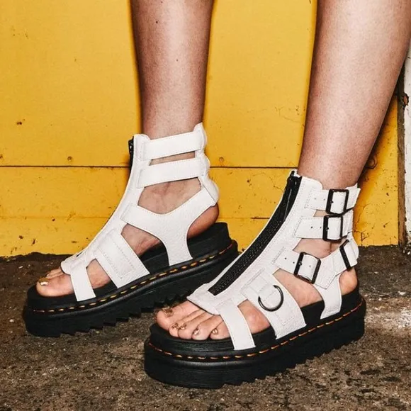 Dr. Martens Olson White Pebbled Leather Gladiator Sandals