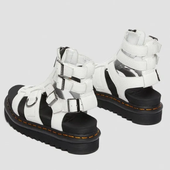 Dr. Martens Olson White Pebbled Leather Gladiator Sandals