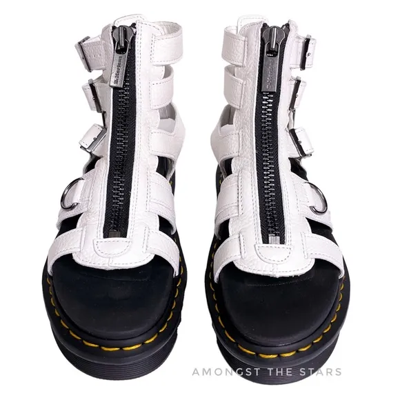 Dr. Martens Olson White Pebbled Leather Gladiator Sandals