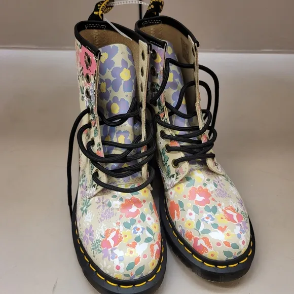 DR. MARTENS  SINCLAIR FLORAL MASH UP PLATFORM ANKLE BOOTS