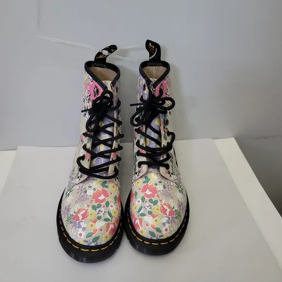 DR. MARTENS  SINCLAIR FLORAL MASH UP PLATFORM ANKLE BOOTS
