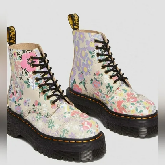 DR. MARTENS  SINCLAIR FLORAL MASH UP PLATFORM ANKLE BOOTS