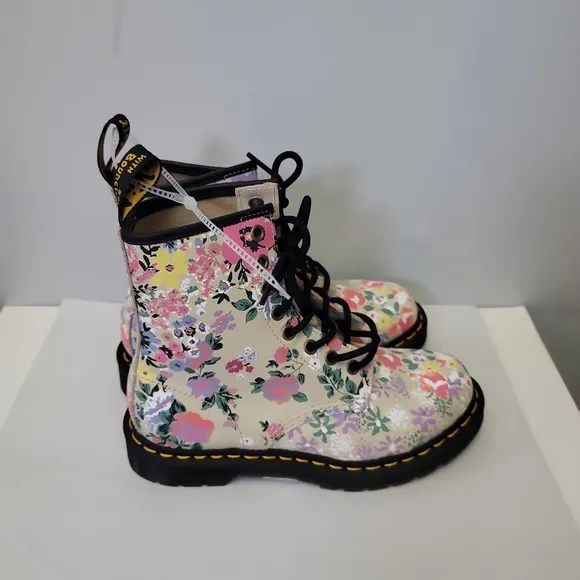 DR. MARTENS  SINCLAIR FLORAL MASH UP PLATFORM ANKLE BOOTS
