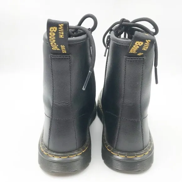 DR MARTENS Zavala Black Leather Lace Up Combat Moto Lug Sole Boots Womens 6
