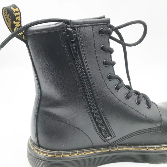 DR MARTENS Zavala Black Leather Lace Up Combat Moto Lug Sole Boots Womens 6