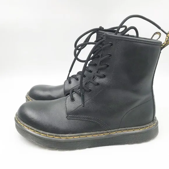 DR MARTENS Zavala Black Leather Lace Up Combat Moto Lug Sole Boots Womens 6