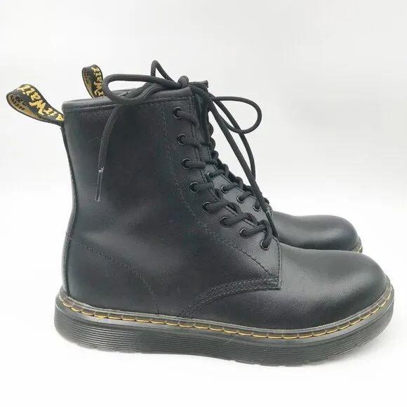 DR MARTENS Zavala Black Leather Lace Up Combat Moto Lug Sole Boots Womens 6
