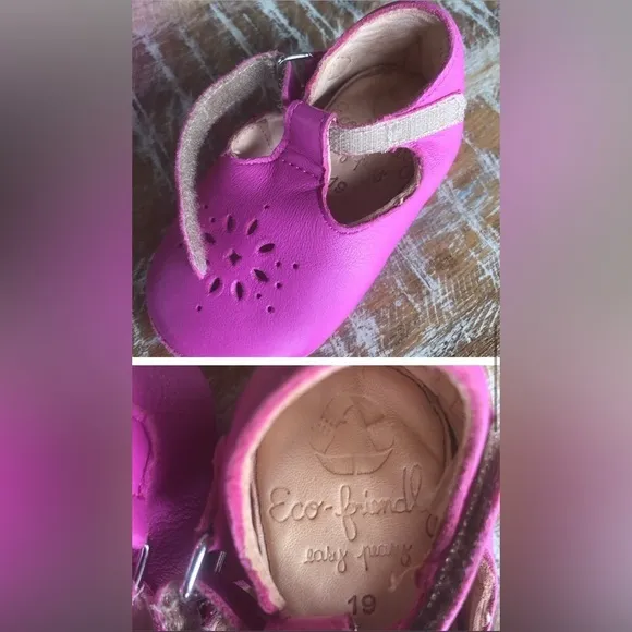 Easy Peasy Lillyp Velcro leather Mary Jane soft soled shoes in “fushia” size 19