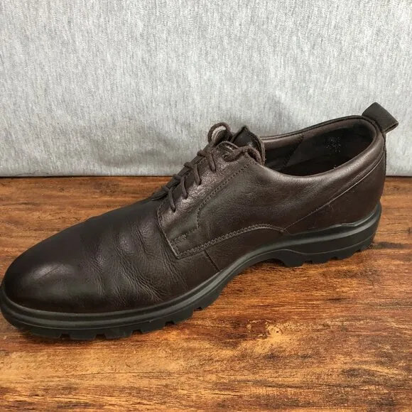 Ecco City Tray Shoe Lace Up Oxford Brown Leather Mens EU 45 US 11-11.5 Lug Sole