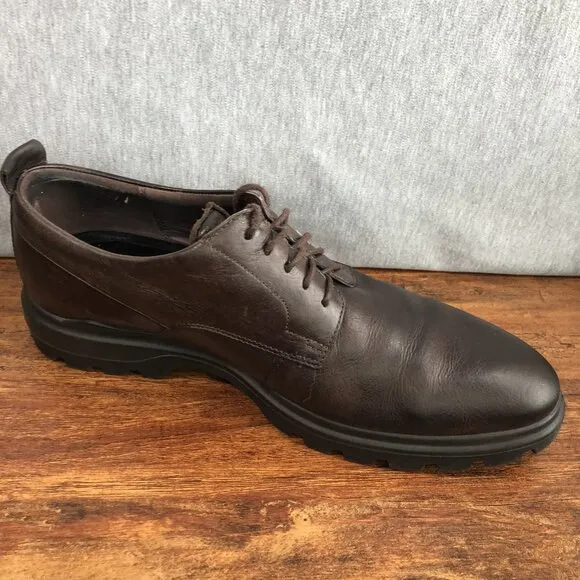 Ecco City Tray Shoe Lace Up Oxford Brown Leather Mens EU 45 US 11-11.5 Lug Sole