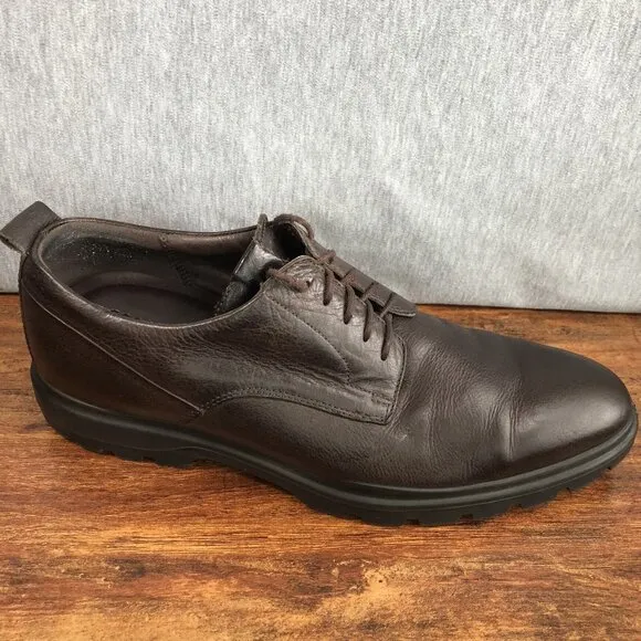 Ecco City Tray Shoe Lace Up Oxford Brown Leather Mens EU 45 US 11-11.5 Lug Sole