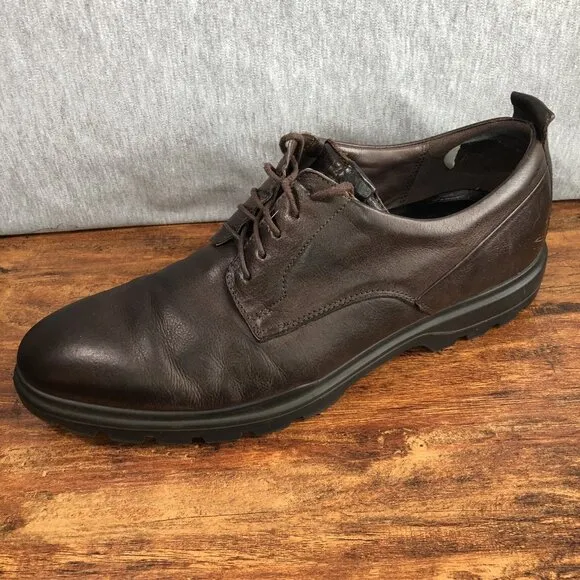 Ecco City Tray Shoe Lace Up Oxford Brown Leather Mens EU 45 US 11-11.5 Lug Sole