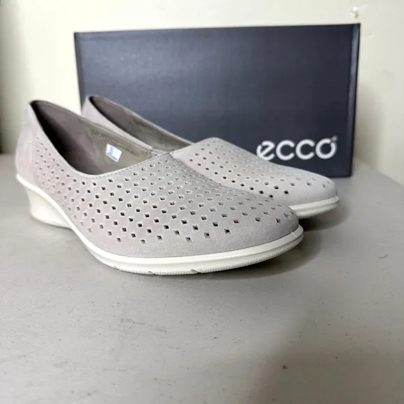 Ecco Felicia Slip On Wedge Loafers Gravel Gray Women's 10-10.5/EU 41 NWB Comfort