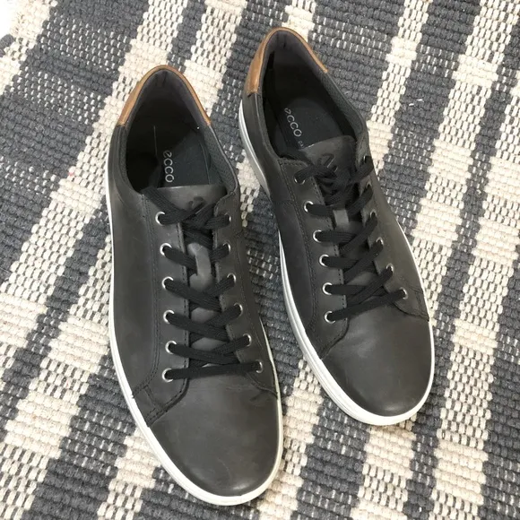 ECCO Gray Soft Leather Casual Lace Up Shoes Sneakers Sz 12-12.5