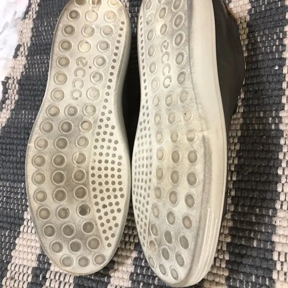 ECCO Gray Soft Leather Casual Lace Up Shoes Sneakers Sz 12-12.5