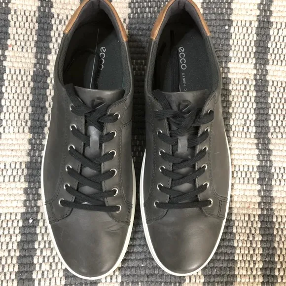 ECCO Gray Soft Leather Casual Lace Up Shoes Sneakers Sz 12-12.5
