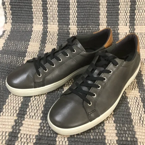 ECCO Gray Soft Leather Casual Lace Up Shoes Sneakers Sz 12-12.5