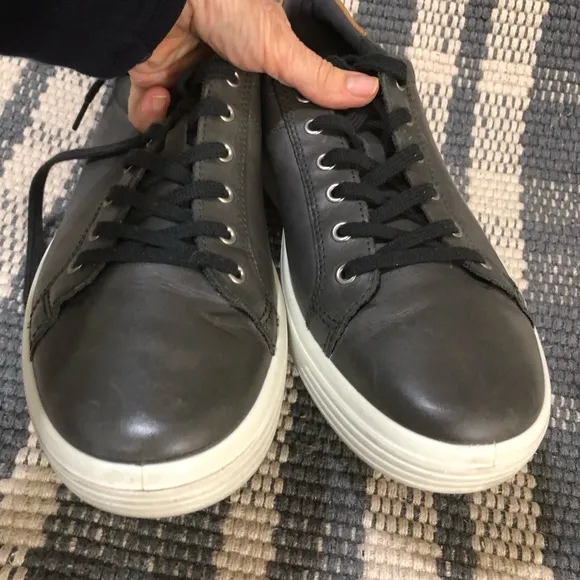 ECCO Gray Soft Leather Casual Lace Up Shoes Sneakers Sz 12-12.5