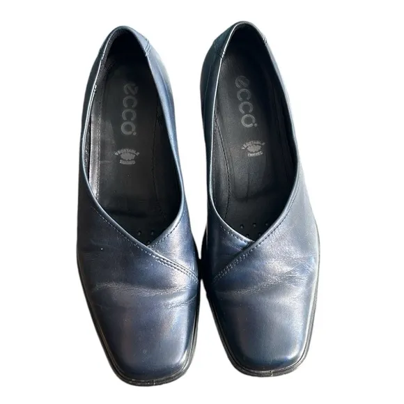 Ecco Light Navy Blue Leather Crossover Pumps Loafers Shoes Euro 36/US 5.5