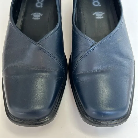 Ecco Light Navy Blue Leather Crossover Pumps Loafers Shoes Euro 36/US 5.5