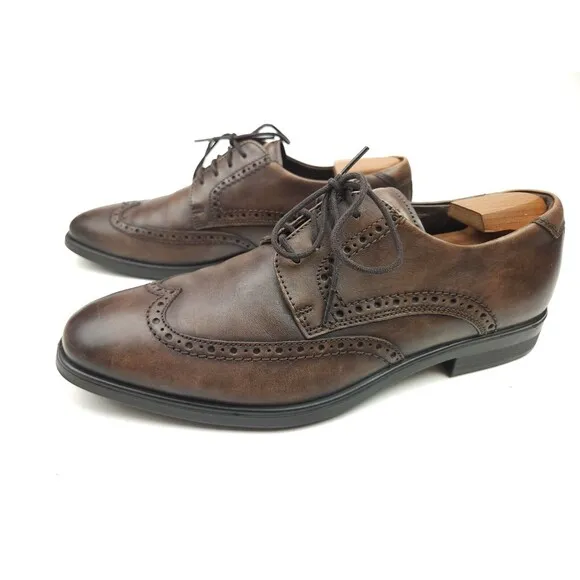 Ecco Melbourne 45 Casual Wingtip Dress Shoes Cocoa Brown Leather Men's Size 11