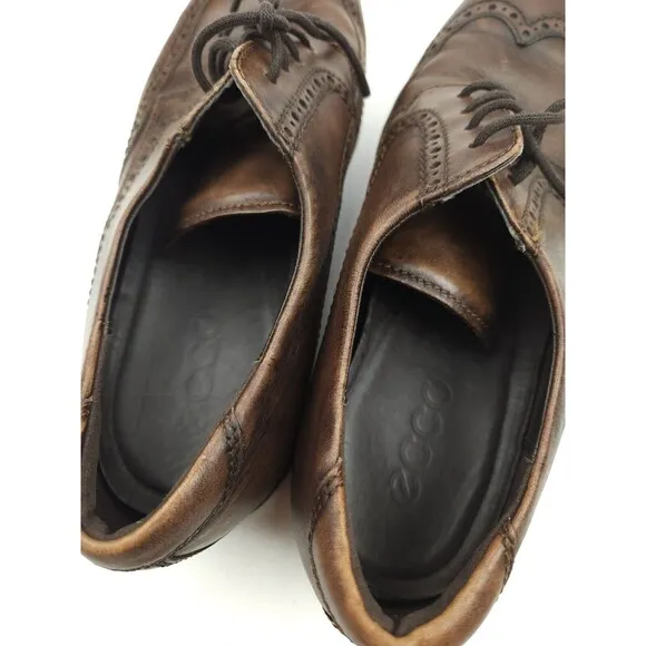 Ecco Melbourne 45 Casual Wingtip Dress Shoes Cocoa Brown Leather Men's Size 11
