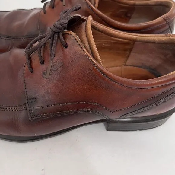ECCO Mens 10 (EU 43) Amber Brown Leather Oxford Dress Shoes Lace Up Comfort