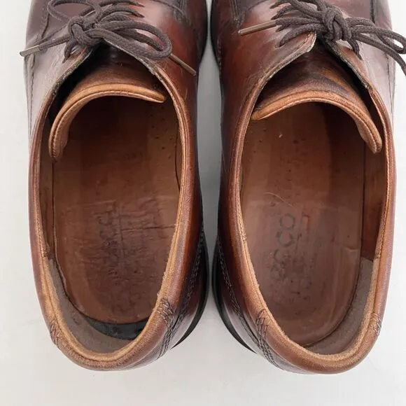 ECCO Mens 10 (EU 43) Amber Brown Leather Oxford Dress Shoes Lace Up Comfort