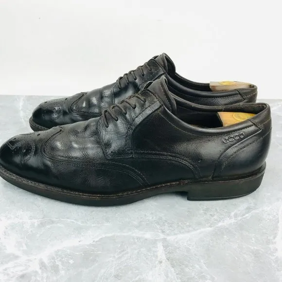 Ecco Mens Size 12-12.5 Shoes Brown leather Comfort Shank Tech Wingtip Shoes EU46