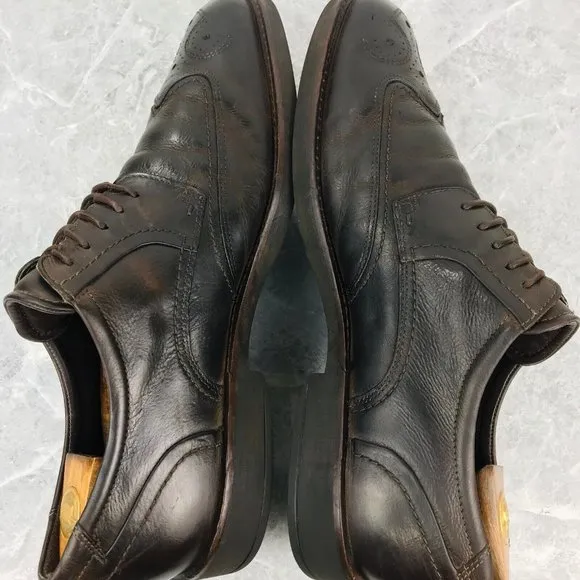Ecco Mens Size 12-12.5 Shoes Brown leather Comfort Shank Tech Wingtip Shoes EU46